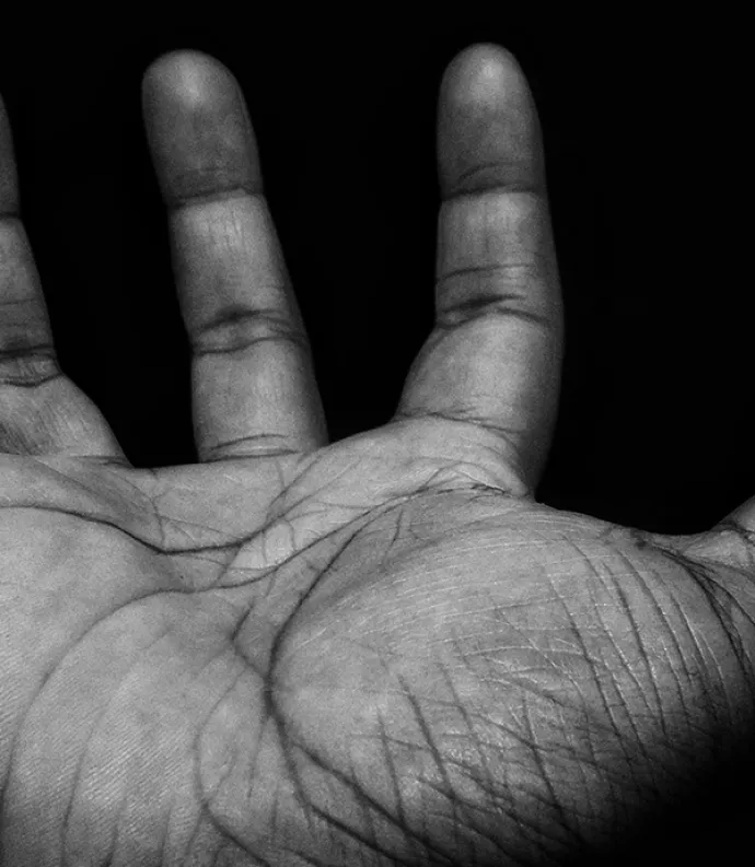 Black and white photo of a hand