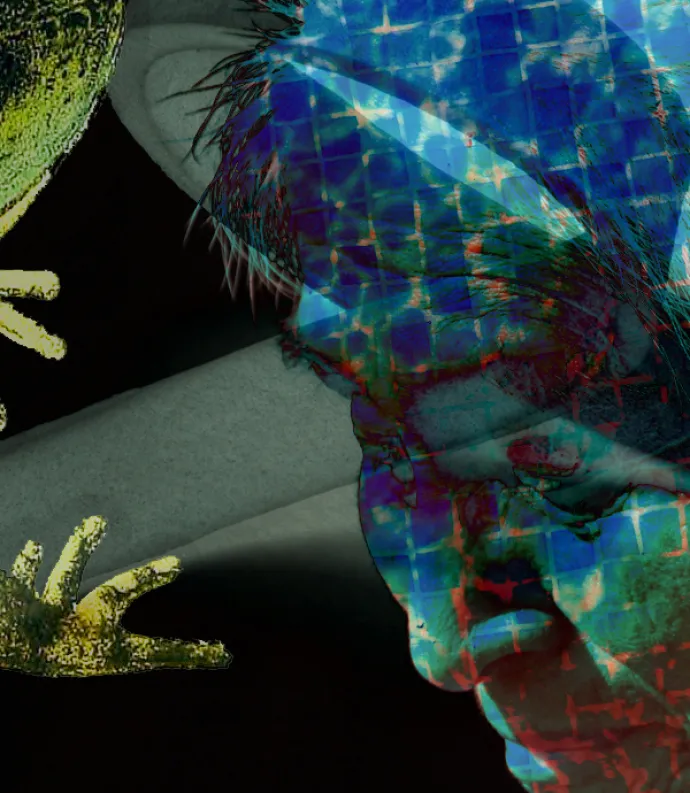 transparent blue woman and a frog