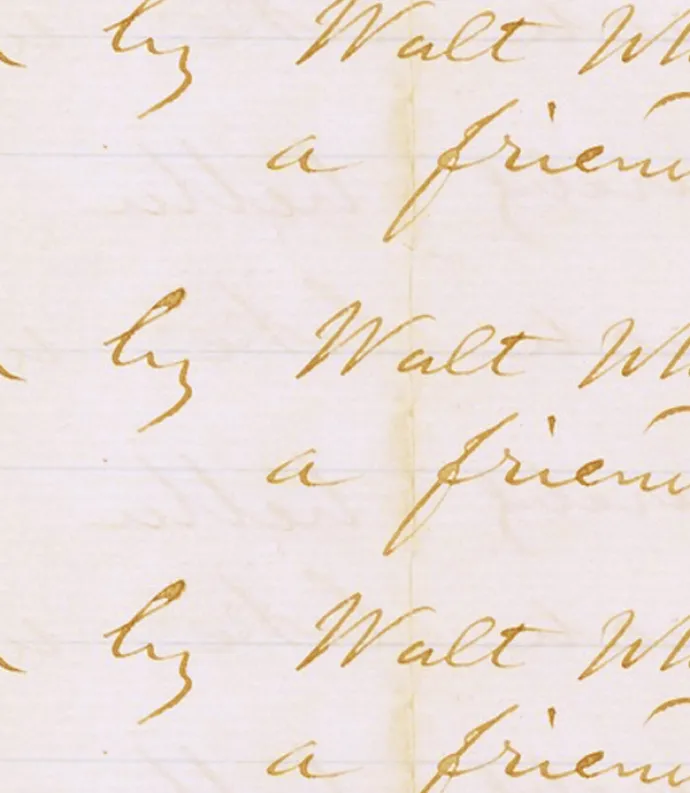 cursive saying "written by Walt Whitman, a friend"