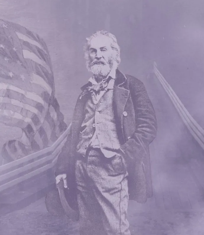 Smoky bridge with Whitman by an American flag