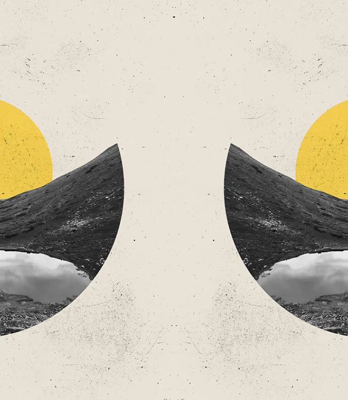 Landscape Collage with Two Yellow Suns
