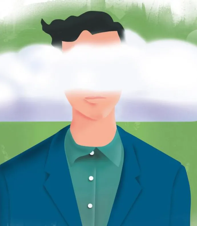 Illustration of man with his head in the clouds