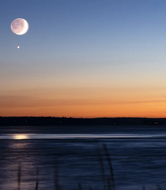 Moon and Venus in night sky