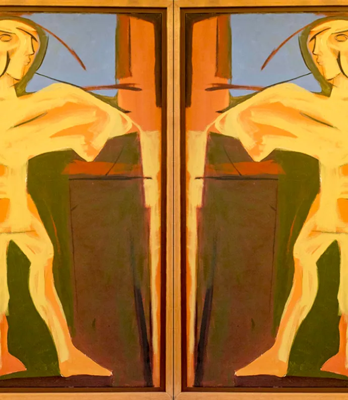 Painting of two gold figures