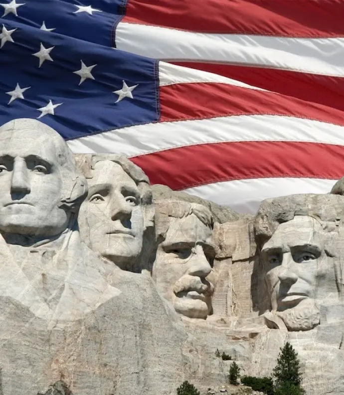 Mount Rushmore and American Flag