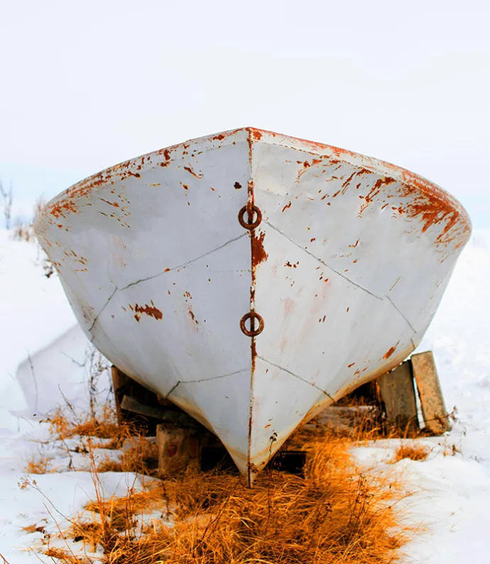 rowboat in snow