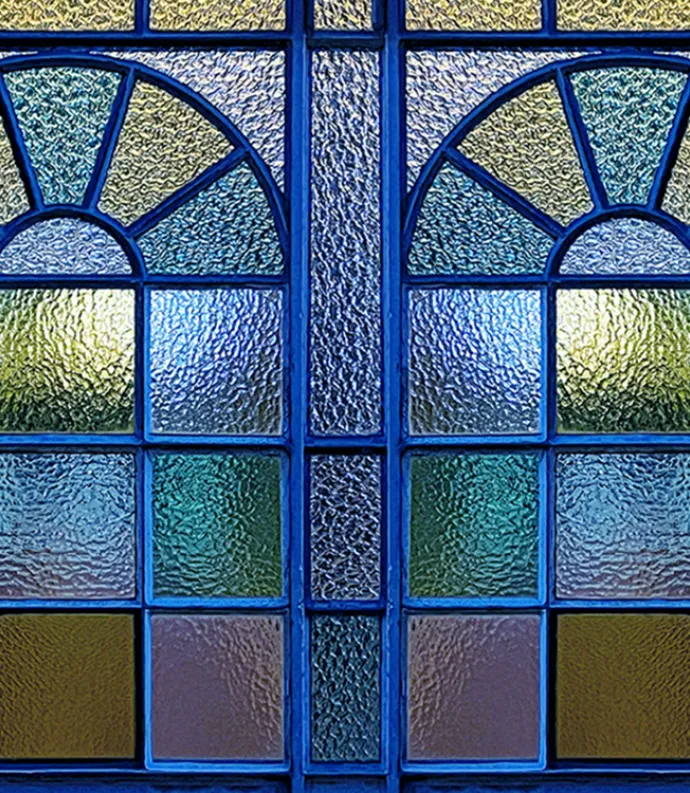 stained glass with blue leading