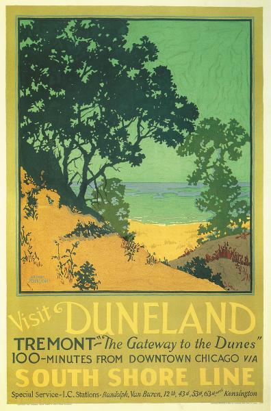 Visit Dunes Beaches vintage South Shore Line poster repro 24x36 