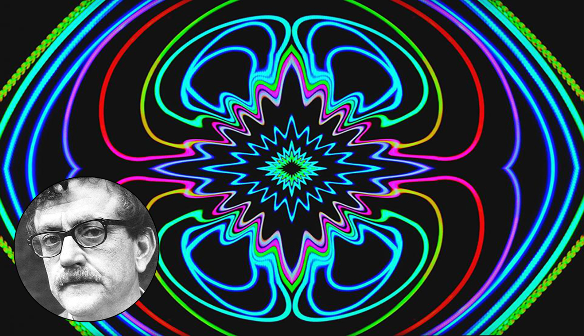 Vonnegut on abstract neon lights in symmetrical pattern background
